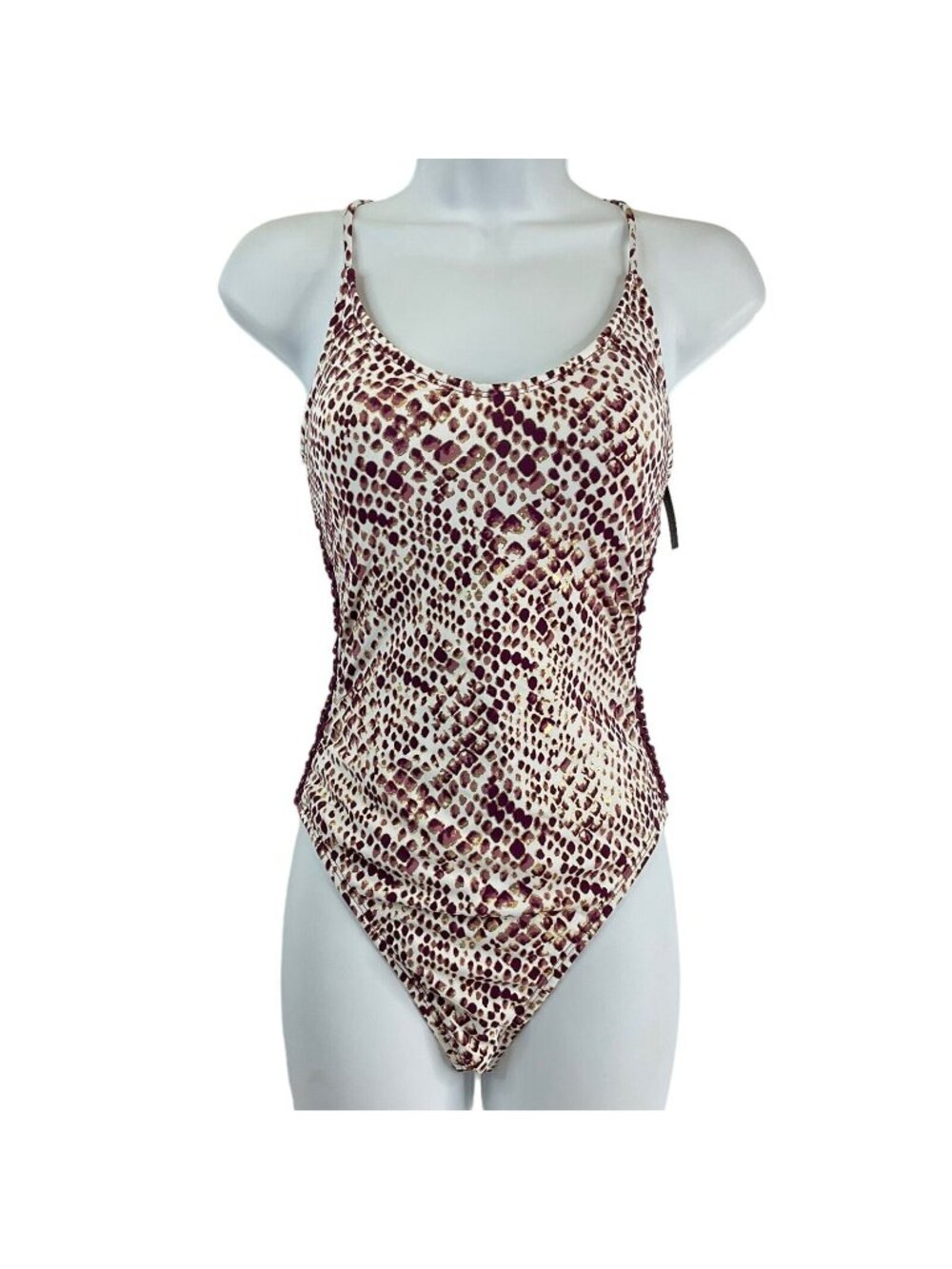 Ambrielle Swimsuit Womens Sz M Purple Gold Metallic Snake One Piece $89 Nwt